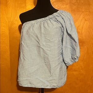 LOFT Large Off-Shoulder Blue and White Blouse